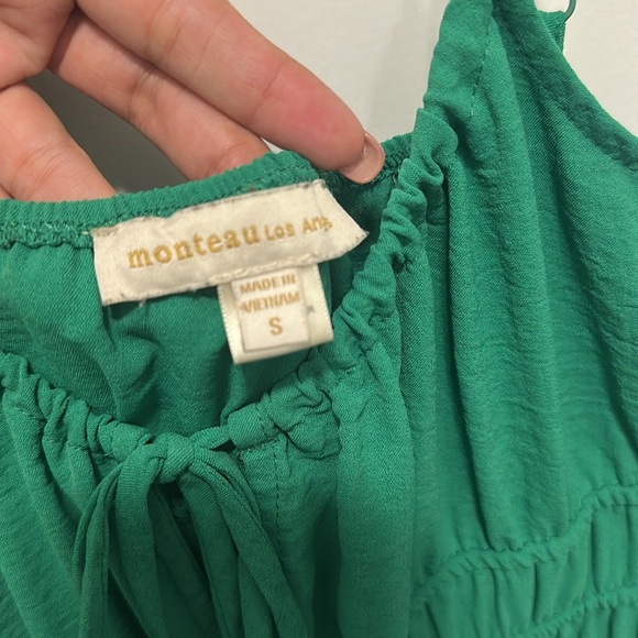 Monteau Green Smocked Tiered Midi Dress - Size Small - Picture 4 of 7